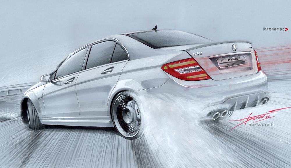 Mercedes C63 AMG Drift Drawing by Adonis Alcici